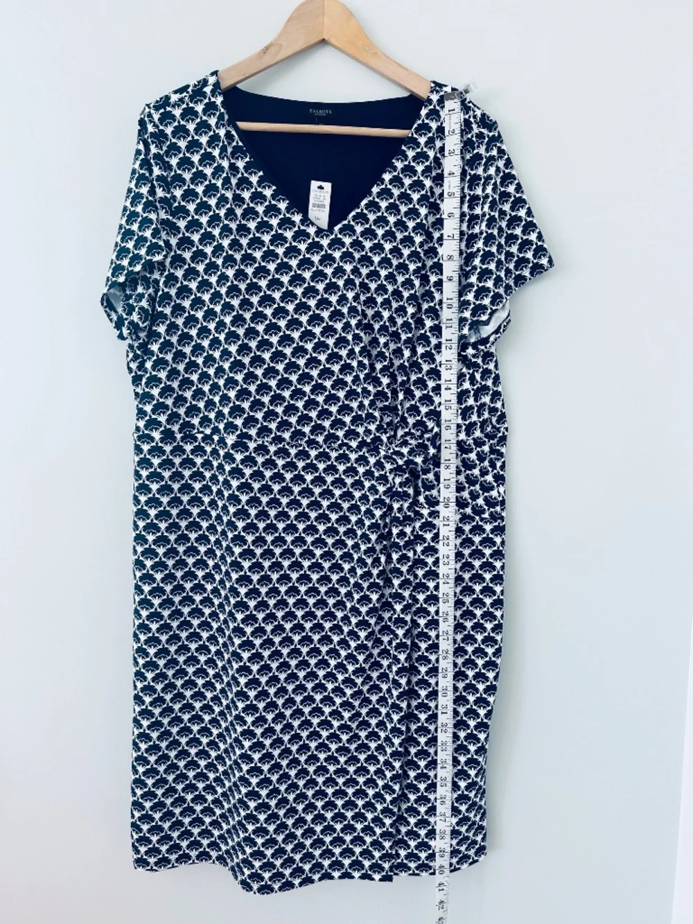 NWT Talbots Short Sleeve V-Neck Wrap Style Dress in Blue & White Sz 1XP